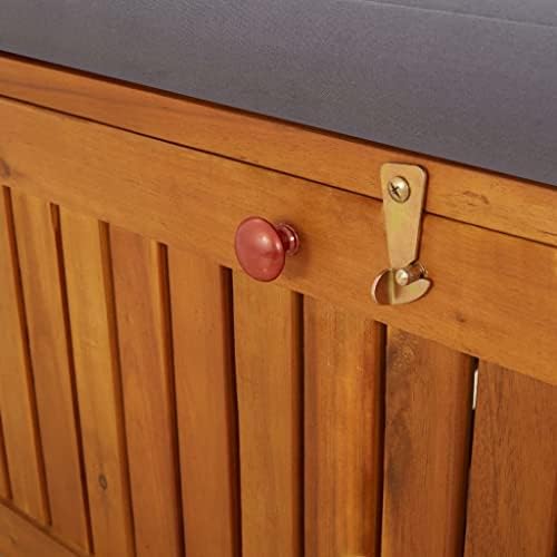 Black Acacia Wood Storage Bench Rectangular, 67 in Outdoor Storage Bench with Cushion, Black and Brown Patio Seating for Three
