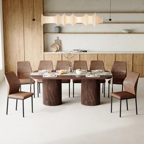 79" Dining Table Set for 8,Large Rectangular Kitchen Table Set for 8 with Cushioned Chairs,Modern Mid-Century Wood Dining Room Table Set,Ideal for Dining & Gatherings (Walnut)