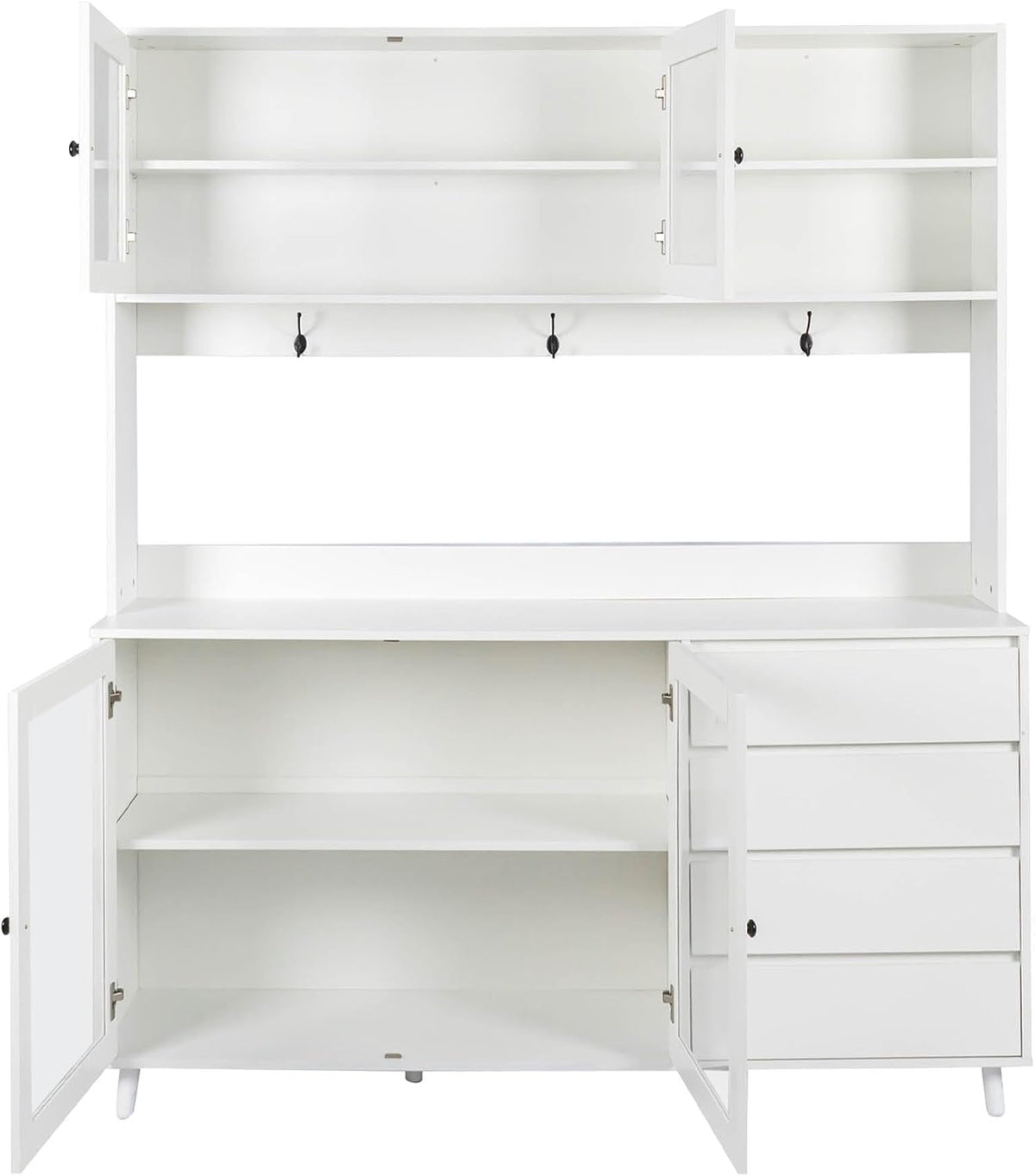 74" Tall Kitchen Pantry Storage Cabinet with Drawers, Microwave Shelf & Hutch, Modern Freestanding Kitchen Cabinets with Countertop & Hook Up, White Buffet Cabinet, (63" W x 15.7" D x 74.8" H)