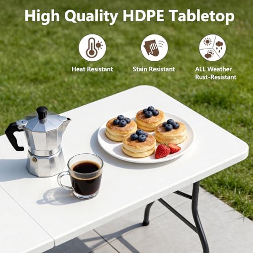 Folding Table 6 Pack, 6 FT Foldable Plastic Table with Carrying Handle, Heavy Duty Portable Fold-in-Half Utility Table for Party, Camping, Banquet, Craft, Wedding, Indoor & Outdoor Use