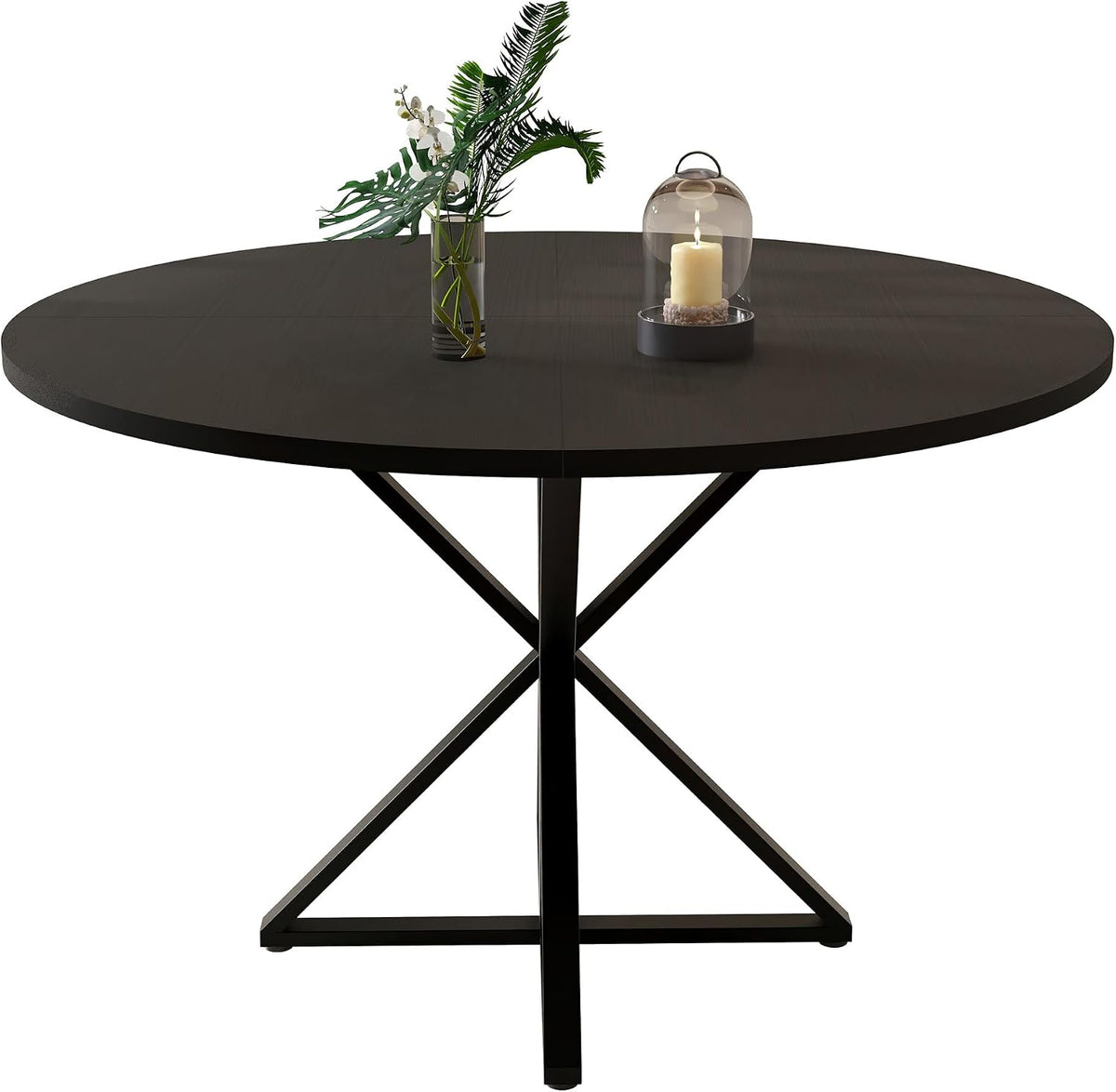 GarveeHome 47 Inch Round Dining Table for 4, Circle Kitchen Table with Pedestal Base, Farmhouse Wooden Dining Table for Small Spaces, Kitchen & Dining Room, Living Room(Black/Only Table)