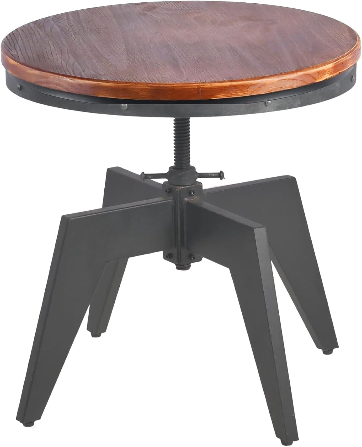 Topower Industrial Retro Round Table End Table Antique Height Ajustable Black Cast Iron Base Bar Table Farmhouse Wood Desktop End Table