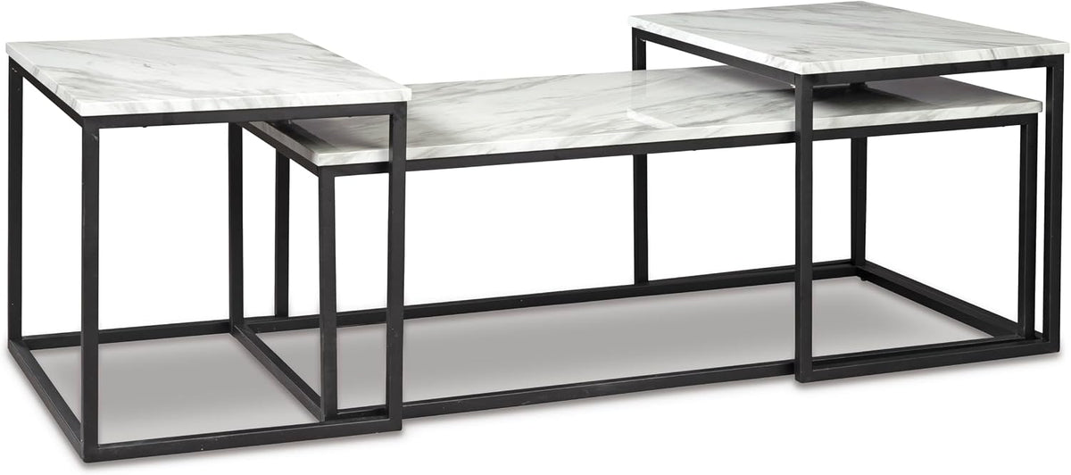 GTU Furniture Contemporary Engineered Wood Rectangular 3-Piece Coffee Table Set, Cocktail Table with 2 Matching End Tables, Gray/Black Finish for Living Room