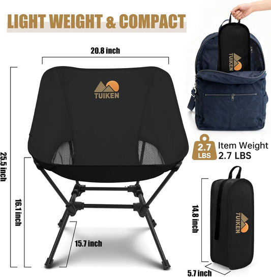 Ultralight Camping Chair Backpacking Chair, Portable Camp Chair with Cup Holder & Storage Bag, Lightweight Compact Folding Chair for Hiking, Travel, Picnic Mountaineering(Deep Black)