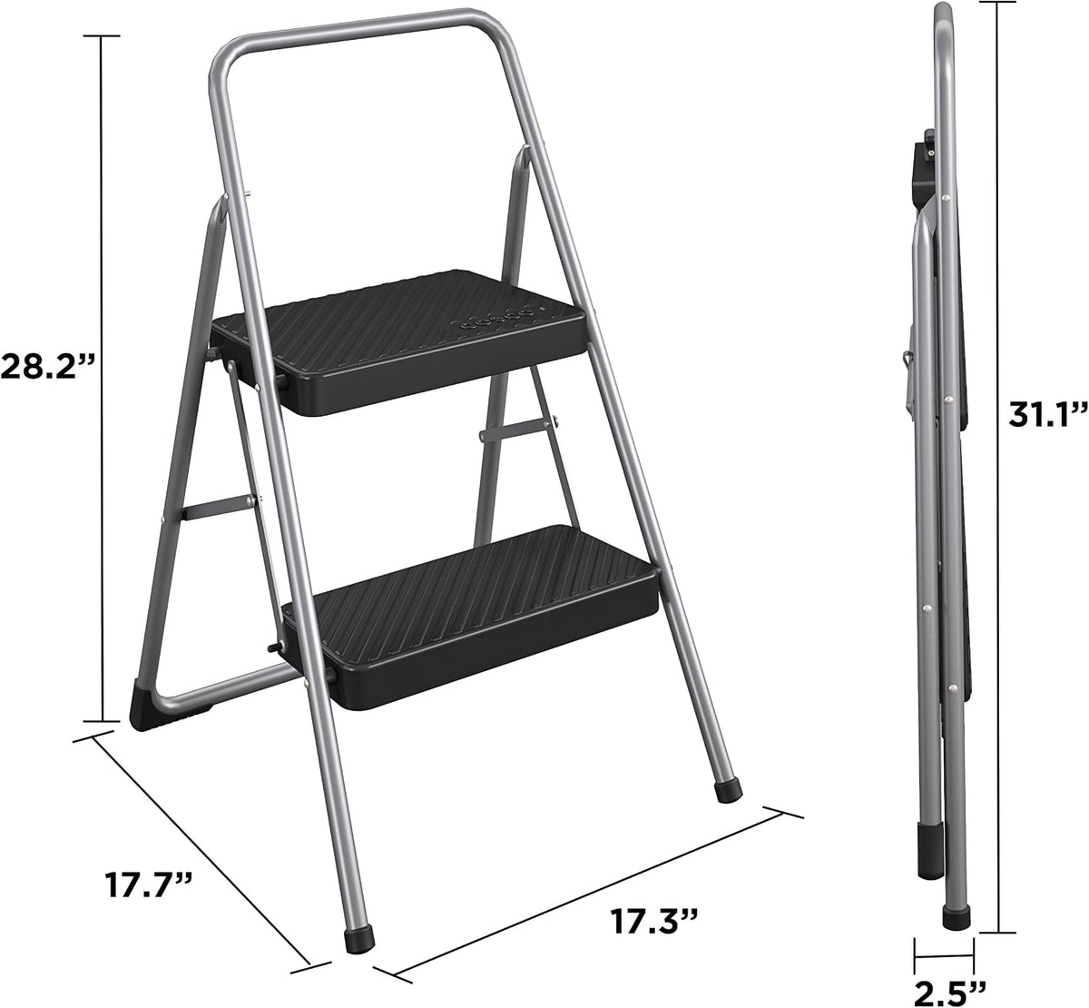 CoscoProducts COSCO 11137PBL1E 2 Household Folding Step Stool, ANSI Type 3, 200 lb Weight Capacity, Platinum