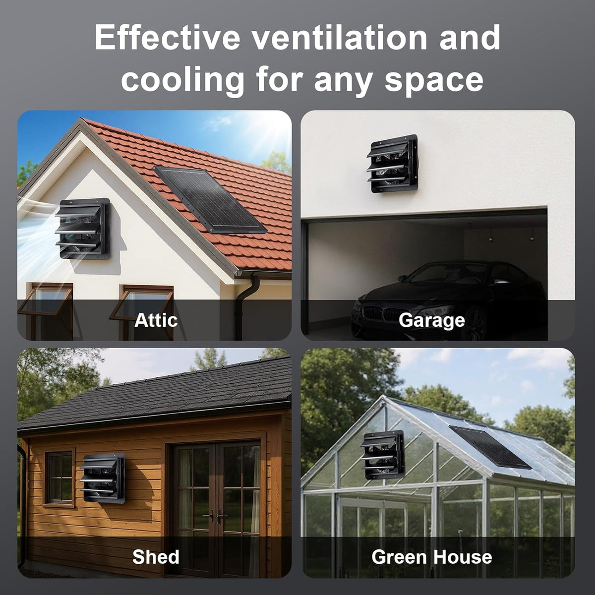 GROWNEER Solar Powered Exhaust Fan, 30W Solar Panel+12" High Speed Solar Powered Fans with Power Adapter, High Speed Waterproof Solar Fan with Bracket for Shed, Chicken Coop, Greenhouse, Attic