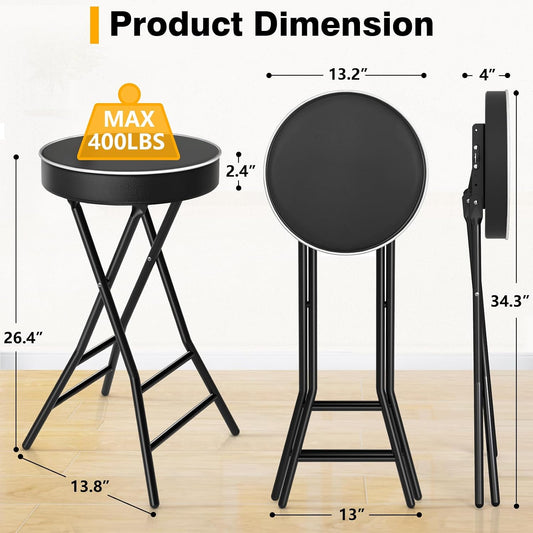 TAVR Folding Stool,26.4 Inch Collapsible Stool with Safety Lock | Tall Folding Counter Bar Stool, Portable PU Leather Stool Chair for Kitchen, Balcony, Camping, Fishing & Outdoor Indoor Use