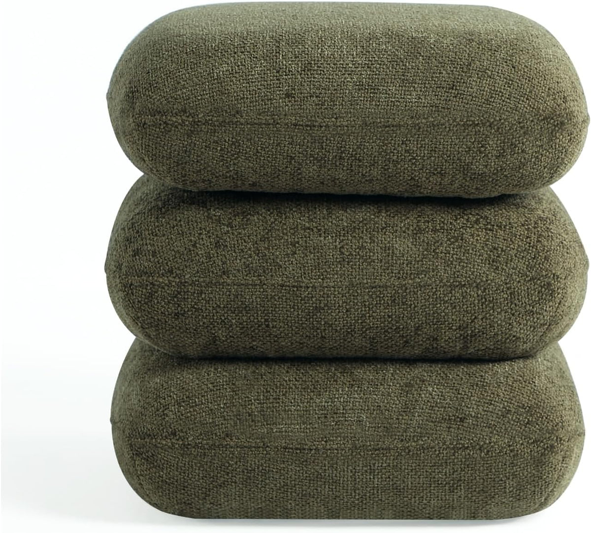 Get Set Style 360° Swivel Linen Ottoman, Modern Upholstered Foot Stool, Multifunctional Vanity Chair Accent Stool for Small Space, Living Room, Bedroom, Entryway, Olive Green