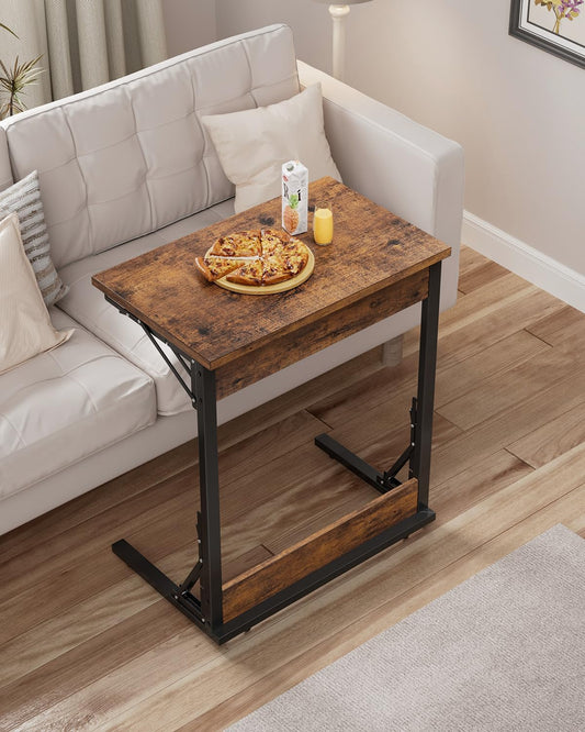 Tatub Folding TV Tray 1PCS, 24" Wide C-Shaped Couch Table, Rustic Brown | Small Couch Side C Table, Slide Under Sofa Tray End Table for Living Room, Bedroom