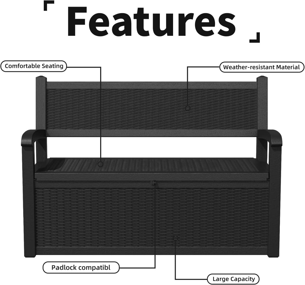 PatioZen 80 Gallon Outdoor Storage Bench Deck Box Waterproof Lockable,Outdoor Storage Furniture for Patio,Garden and Porch,Tools and Cushions(Black)