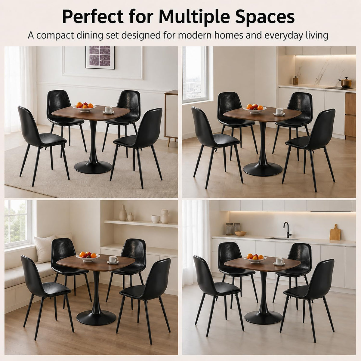 Table with 4 Chairs, Wooden Round Dining Table Set | Space-Saving Set,Wood-Grain Finish,Rounded Edges,ErgonomicComfort