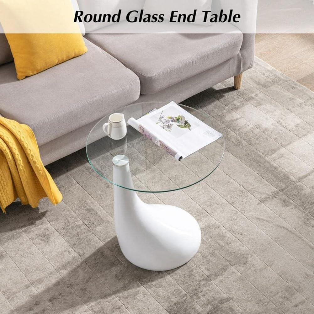 Etlegor Modern Round Glass Coffee Table, Tempered Glass End Table Accent Side Table for Living Room, Bedroom Office (Black)