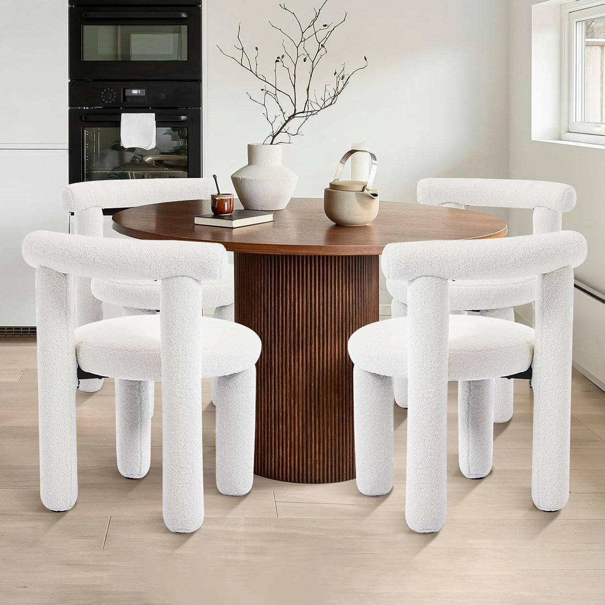 Sherpa Armless Dining Chair Set of 2, White | Curved Back,Pet Friendly Fabric,Tucks Under Table,Footpads Protect Floor,for Kitchen&Dining