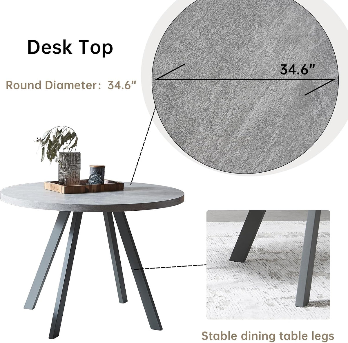Zerifevni Round Dining Table Set, Mid Century Modern Small Round Dining Table Set, Saving Space (Table + 4 Grey Chairs)