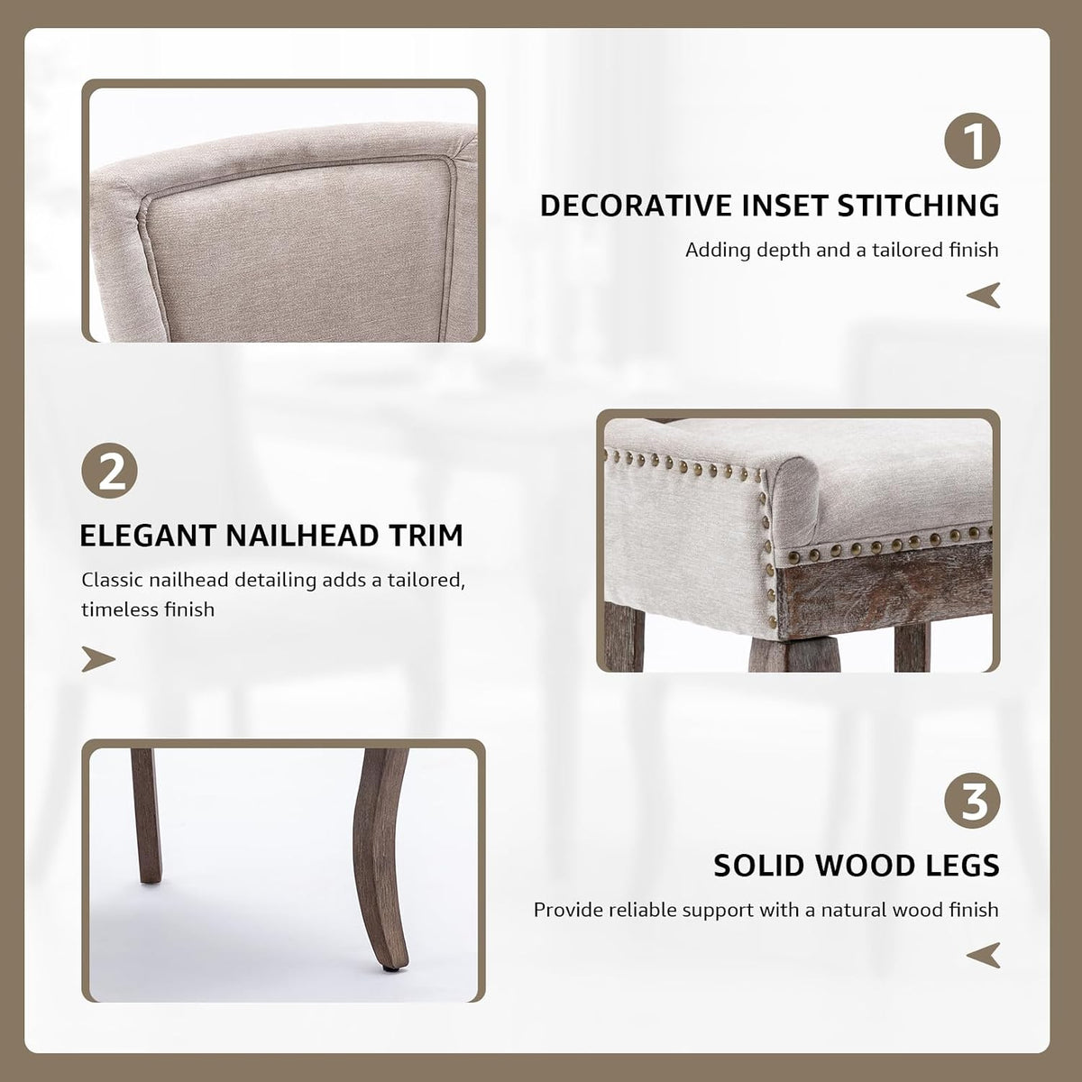 Upholstered Dining Chairs Set of 8, Beige Fabric Kitchen Chair with Nailhead Trim, Farmhouse High Back Kitchen & Dining Room Chairs, Solid Wood Legs, Sillas de Comedor (Beige, 8 Pcs)