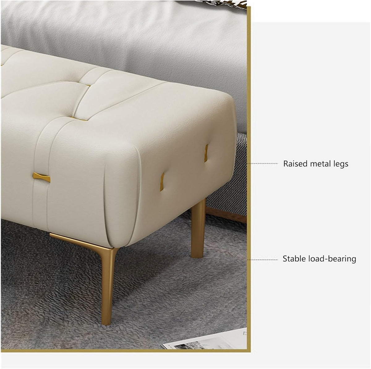 Modern Upholstered Tufted Bench with Padded Seat, Footrest Foot Stool with Sturdy Metal Leg, Leather for Bedroom Living Room Entryway Entryway(Pink,100 * 40 * 43cm)