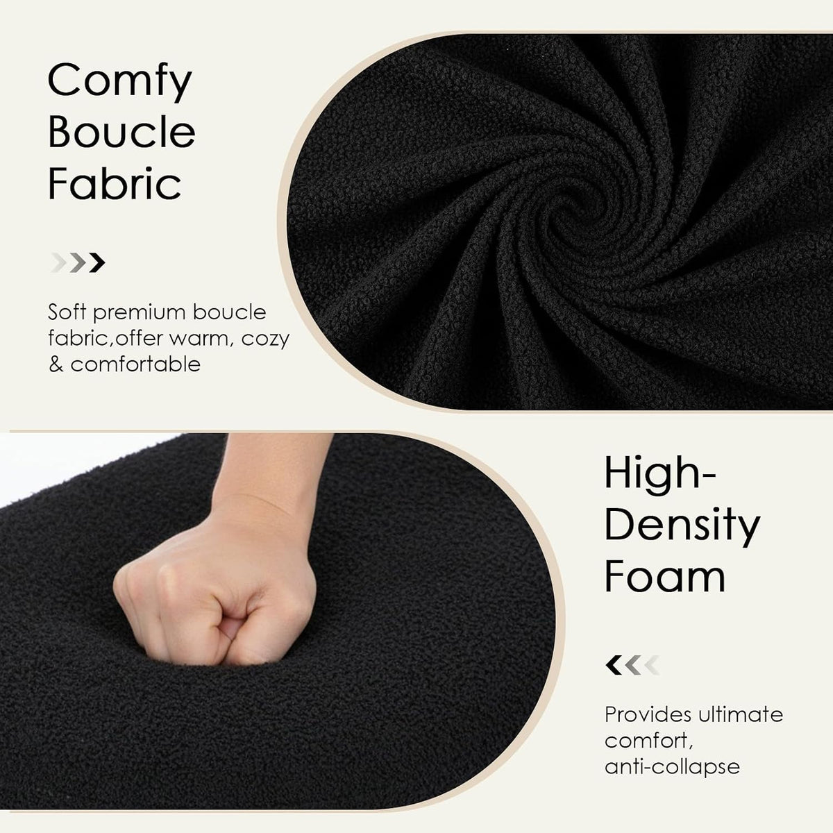 53" Storage Bench Teddy Ottoman Bench Upholstered Fabric Bench End of Bed Stool with Safety Hinge for Bedroom, Living Room, Entryway, Black
