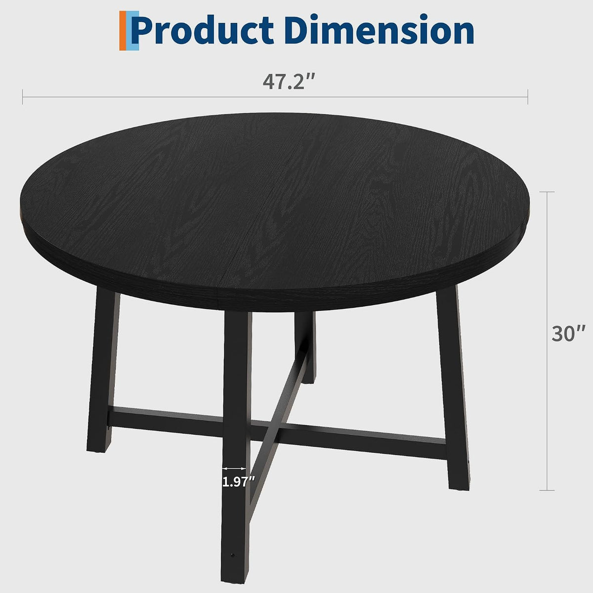 GarveeHome 47 in Round Dining Table, Industrial Dinner Table for 4 to 6, Wooden Kitchen Table with Sturdy Metal Frame & Rustic Black Finish, Circle Kitchen Table for Dining Room, Kitchen (No Chairs)