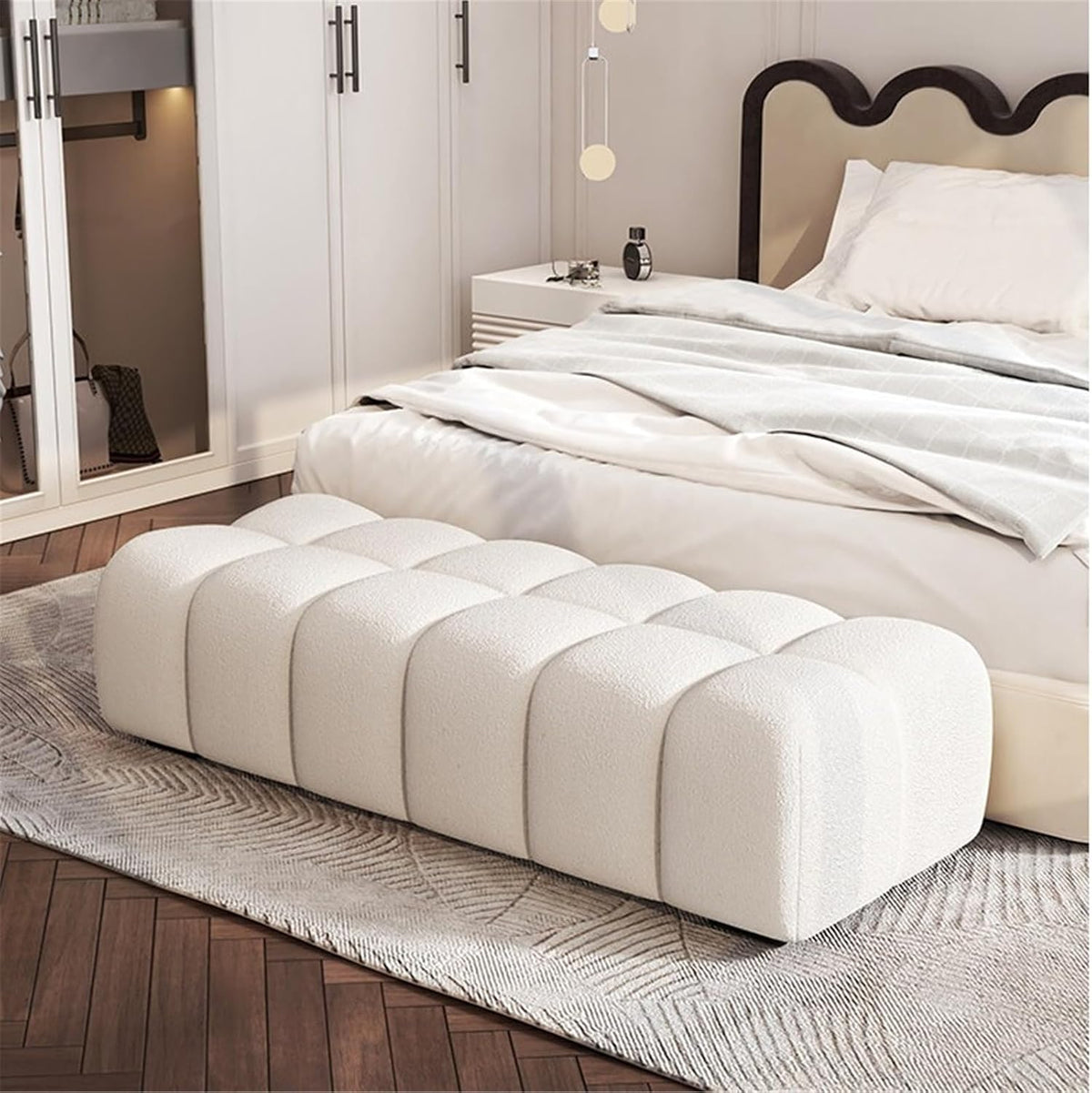 Modern Fabric Bed end Bench Long Bedroom Tatami Mat Dressing Room Sofa Wooden Shoe Changing Stool Entryway(Large)