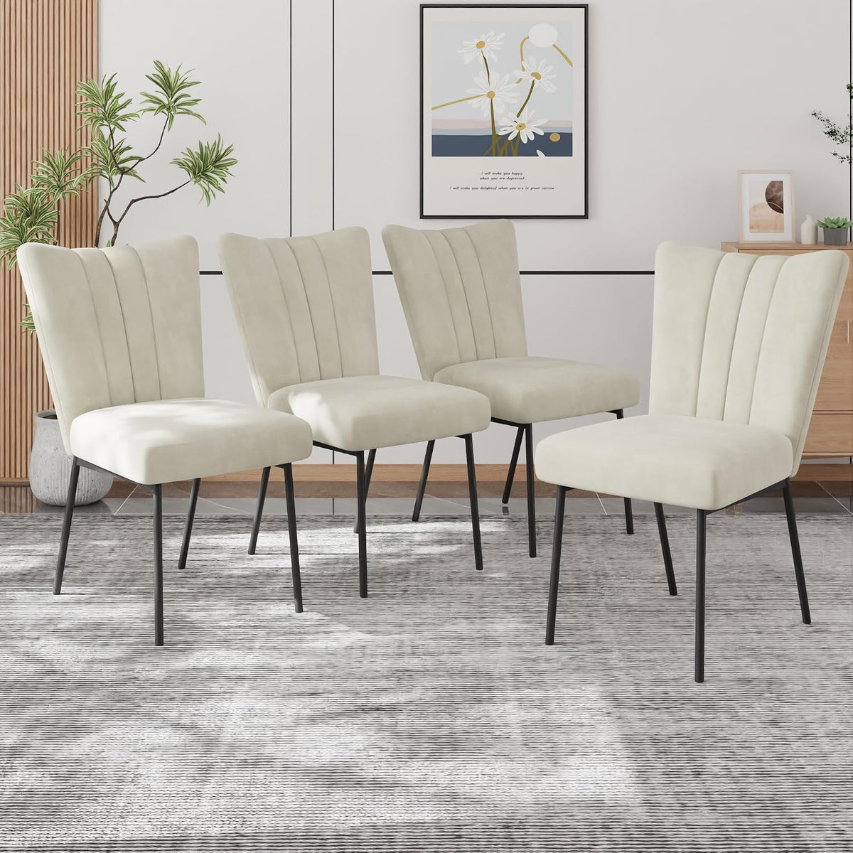 ZckyCine Dining Chairs Set of 4, Upholstered Velvet Kitchen Chairs with Thick Padded Seat and Sturdy Metal Legs, Modern Farmhouse Accent Chairs for Dining Room, Living Room, Waiting Room