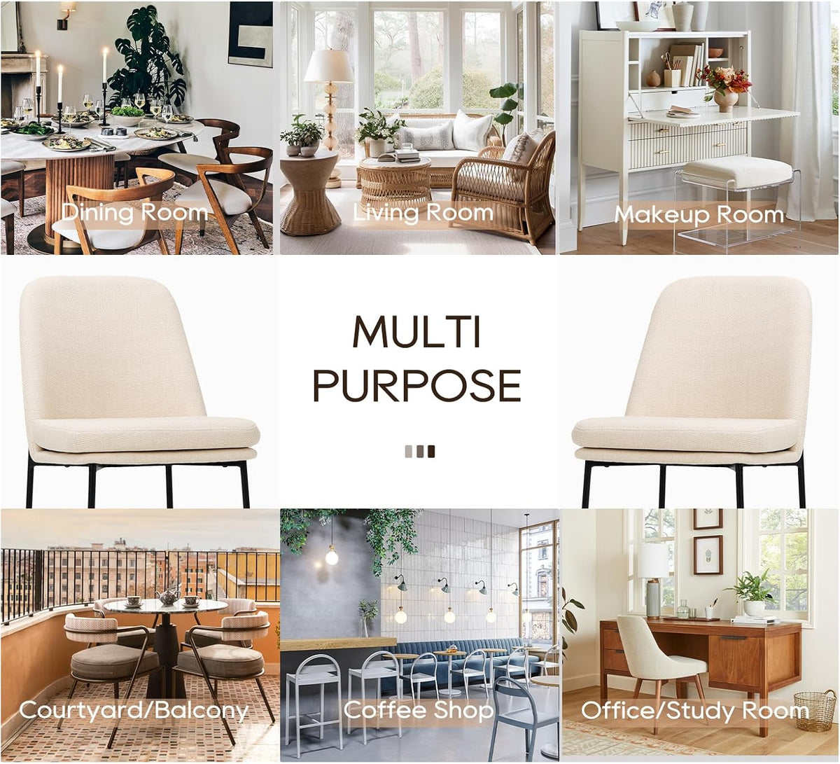 COLAMY Upholstered Dining Chairs Set of 6, Beige | Modern Dining Room Chairs with Curved Back, Dinner Chair Kitchen Chairs and Metal Legs