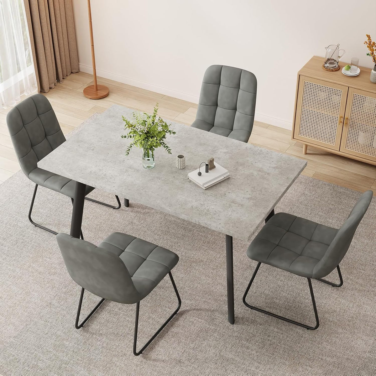 ZckyCine 46.5" Modern Grey Dining Table Set for Small Spaces, 7-Piece Set with Rectangular Table & 6 Padded Leather Chairs, Compact, Sturdy & Easy to Assemble (Table + 6 Gray Dining Chairs, 46.5")