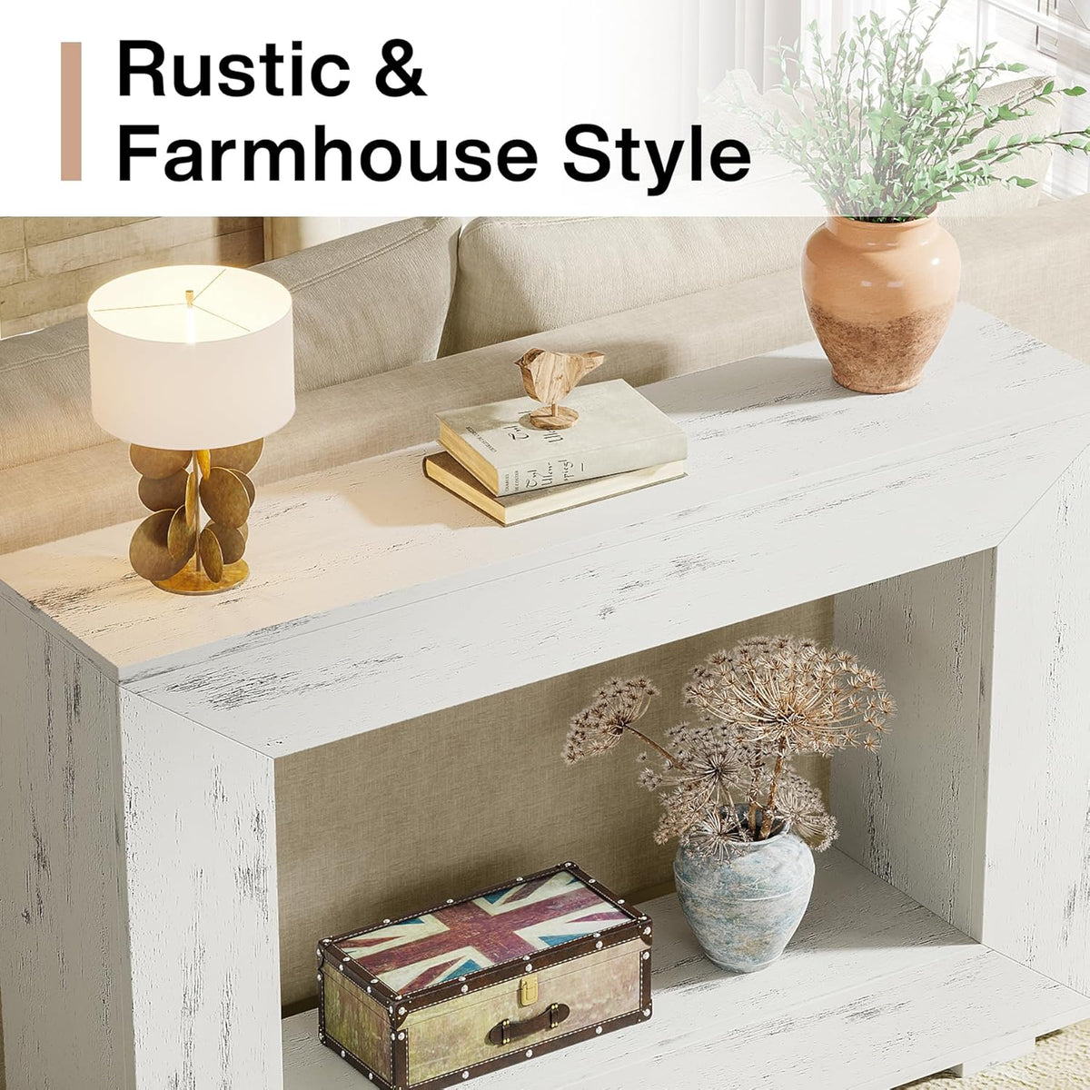 Tribesigns Farmhouse Console Table, 47 Inches Entryway Console Table with Storage, Industrial Hallway Accent Table for Living Room, Entrance