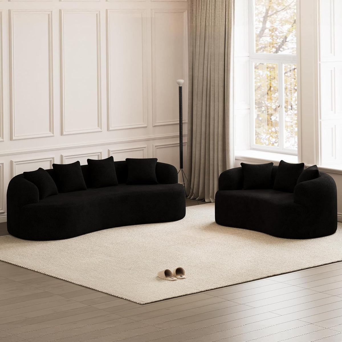 107" Curved Sofa for Living Room, Modern Chenille Cloud Couch Sofa, Luxury Plush Extra Deep 4-Seater Oversized Boucle Couch for Small Spaces, Apartment, No Assembly Required, Black