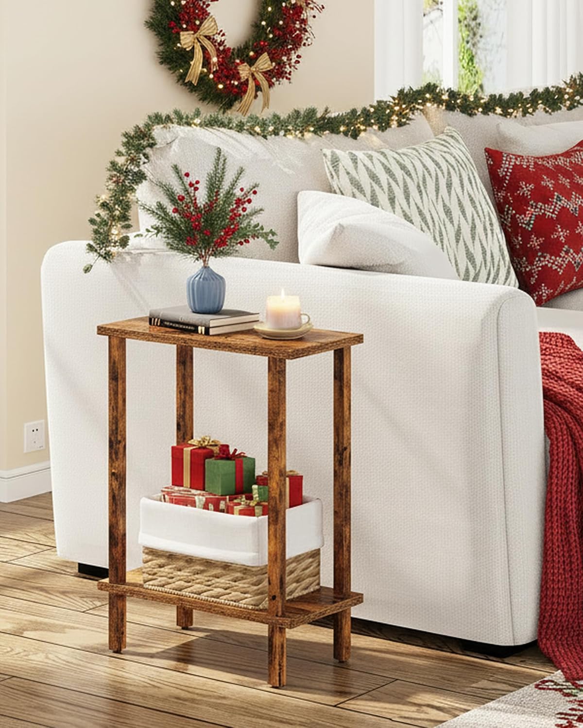 TUTOTAK Small Side Table, Narrow End Table, Skinny Sofa Table, Slim Nightstand, Couch Table, Living Room, Bed Room, Pure Brown TB01BB062C