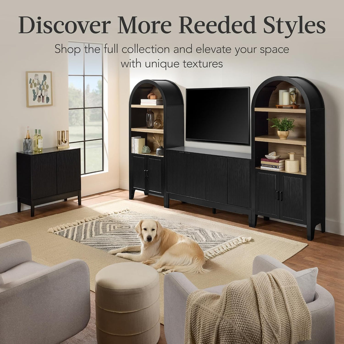 Best Choice Products 72" Tall Arched Pantry Cabinet w/Reeded Doors, 5-Tier Bookshelf, Armoire, Hutch, Bookcase, Storage Cabinet w/Adjustable Shelves, for Dining Room and Livingroom - Walnut