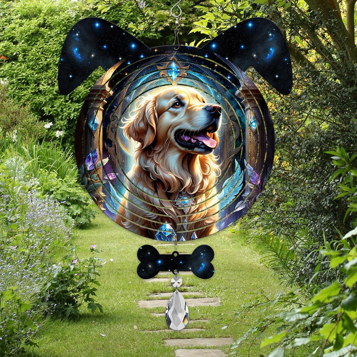 Celestial Golden Retriever Dog Ears Wind Spinner, Celestial Golden Retriever Wind Spinner Hanging for Yard and Garden