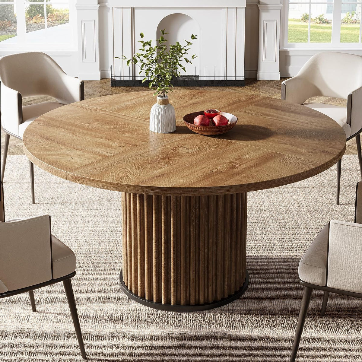 Tribesigns 47.24" Brown Round Dining Table for 4-6 People