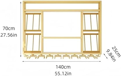 55 Inch Wine Rack Wall Mounted, 3-Tier Wall Bar Shelf with Glass Holder, Industrial Metal Wine Storage Display Rack for Home Bars or Kitchen Display, Gold