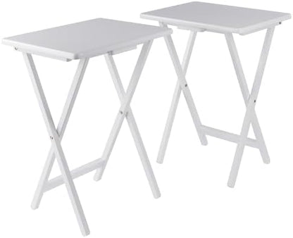 Winsome Alex Set of 2 Foldable Snack Tables, White | Easy to Store Small Portable Fold Up Table Set for Kitchen, Living Room TV Dining, Crafts, Puzzles, Work From Home