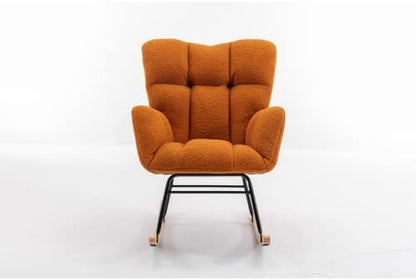 Rocking Chair, Upholstered Teddy Fabric Glider Chair with Thick Cushion, Lounge Accent Armchair with High Backrest, Accent Rocking Chairs for Living Room, Bedroom, Orange