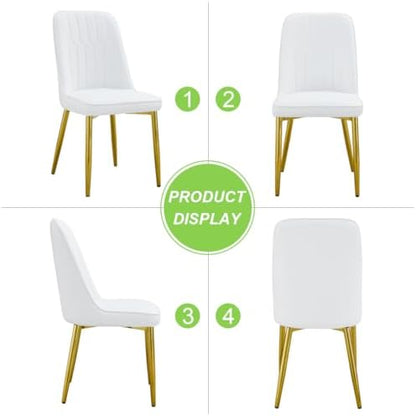 Modern Dining Chairs Set of 4,Upholstered Dining Room Chairs,Kitchen Chairs with Soft Backrest & Gold Metal Legs,Armless Dining Chairs for Kitchen Dining Living Room, White