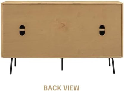 NTC MOSSIC Sideboard with 2 Doors and 3 Drawers, Buffet Cabinet with Natural Rattan and Metal Legs, Modern Storage Cabinet for Living Room, and Hallway, Effortless Assembly, Sand