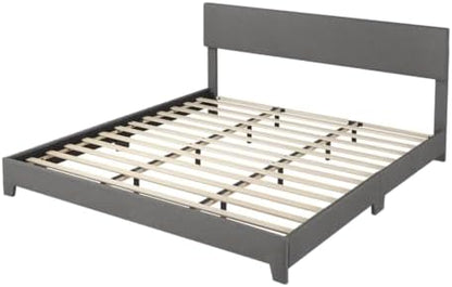 Allewie King Size Upholstered Bed Frame Adjustable Headboard, Dark Grey