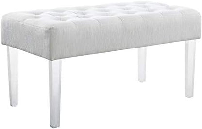 Linon Ella Glitz Acrylic Leg Bench, 35"Wx17"Dx18"H, White