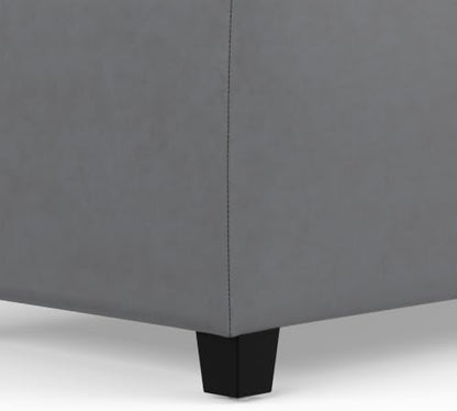 SIMPLIHOME Avalon 48" Wide Vegan Leather Storage Ottoman in Stone Grey | Contemporary lift-top ottoman with high-density foam; rectangle storage bench or coffee table for living room or entryway.