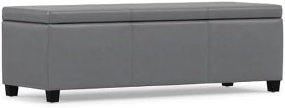 SIMPLIHOME Avalon 48" Wide Vegan Leather Storage Ottoman in Stone Grey | Contemporary lift-top ottoman with high-density foam; rectangle storage bench or coffee table for living room or entryway.