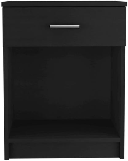 Nightstand 21" H, One Drawer, Low Shelf, Superior Top, Black,for Small Spaces