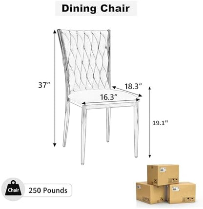 Modern Dining Chairs Set of 4, Beige Velvet Woven Kitchen Chair with Golden Metal Legs, Upholstered Cushion & High Back Design, Mid-Century Dining Chairs for Kitchen, Living Room