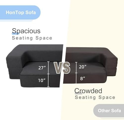 10 Inch Folding Sofa Bed Memory Foam Futon Chair Bed, Modern Fold Out Couch | Full Size Convertible Sleeper Sofa for Living Room, Foldable Floor Guest Mattress, Dark Grey