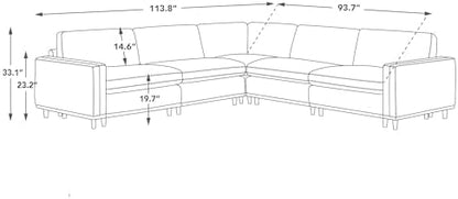 CHITA 114” Super Large Sectional Modular Sofa, Down Filled, 5 Seat, Linen | Down Filled, Sectional Modular Sofa, Super Large, Luxury, Extra-Deep Seats, High-leg Design