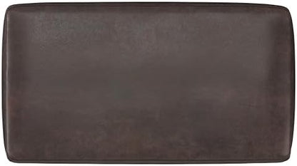 SIMPLIHOME Milltown 27" Wide Vegan Leather Ottoman in Distressed Brown | Contemporary ottoman with a cushioned seat for bedroom seating; rectangle footstool, footrest or bench.