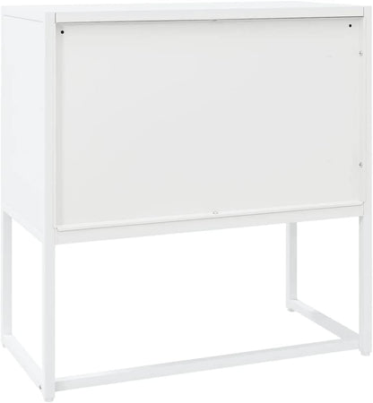 White Steel Sideboard with Adjustable Levelers, Modern Rectangular Storage Cabinet for Living Room and Dining Room, Sturdy Powder-Coated Steel Construction, Sleek Minimalist