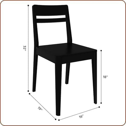 Grain & Grove Crew Dining Chair, Set of 2, Solid Rubberwood Frame, Engineered Wood Seat, Comfortable Backrest, Easy Assembly, Durable Wooden Kitchen & Dining Room Chair, Black