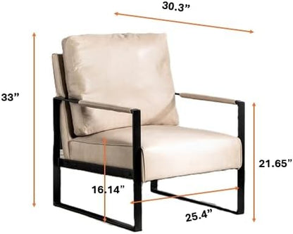 Direct Classic Mid Century Modern Accent Chair with Durable Square Metal Frame, Armchair for Living Room, Bedroom, Home Office in Spotted Microfiber Upholstery, Light Camel