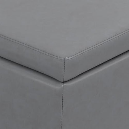 SIMPLIHOME Avalon 48" Wide Vegan Leather Storage Ottoman in Stone Grey | Contemporary lift-top ottoman with high-density foam; rectangle storage bench or coffee table for living room or entryway.